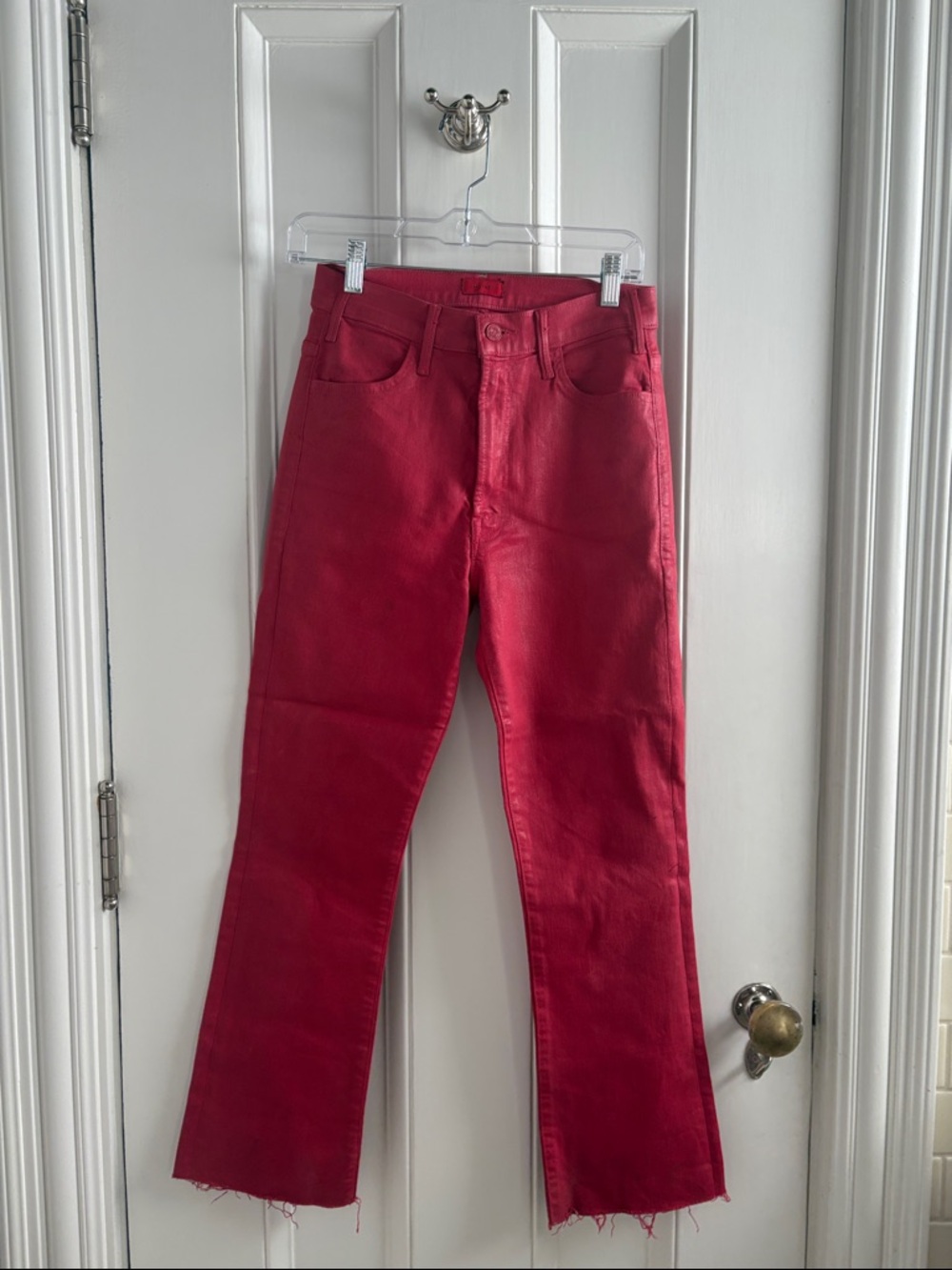 MOTHER Red Crop Flare Jeans